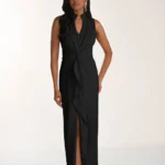 Spoločenské šaty so stojačikom v čiernej farbe