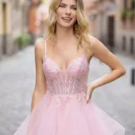 Spoločenské šaty Candy Pink s volánovou sukňou