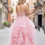 Spoločenské šaty Candy Pink s volánovou sukňou