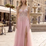 Spoločenské šaty Candy Pink s 3D kvetmi
