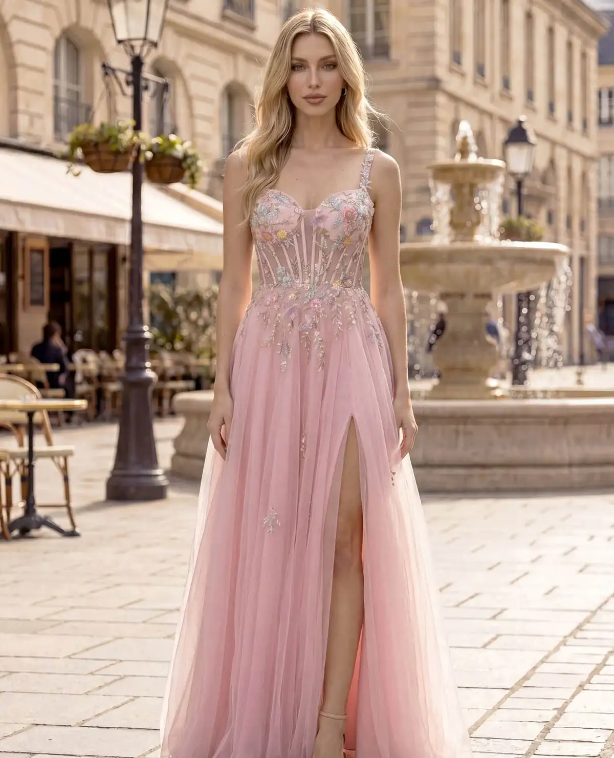 Spoločenské šaty Candy Pink s 3D kvetmi
