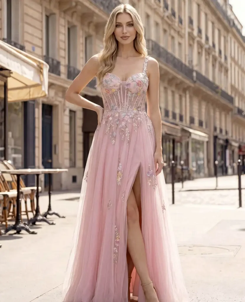 Spoločenské šaty Candy Pink s 3D kvetmi